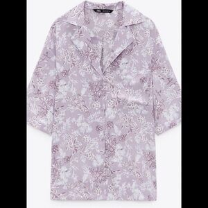 Zara lavender floral satin silky blouse size large